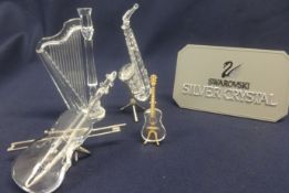 Swarovski Crystal Glass Musical Instruments collection including Harp, Saxophone(slight damage),