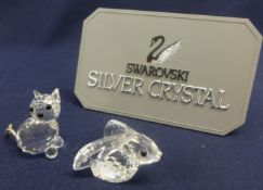 Swarovski Crystal Glass Hare and a Cat. (2)