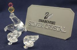 Swarovski Crystal Glass Performing Seal + Two small Pelicans.