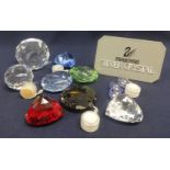 Swarovski Crystal Glass Various small SCS Ornaments, Three coloured Hearts, Two Paperweights '