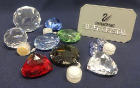 Swarovski Crystal Glass Various small SCS Ornaments, Three coloured Hearts, Two Paperweights '