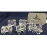 Swarovski Crystal Glass Loco/Engine, Tender, Two Wagon Carriages and Tank Wagon. (5)