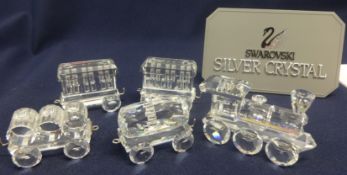 Swarovski Crystal Glass Loco/Engine, Tender, Two Wagon Carriages and Tank Wagon. (5)