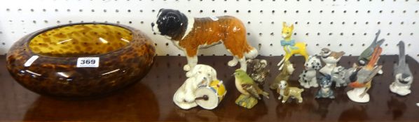 Various china ornaments including Wade Disney characters, Beswick Garth Stroller dog also 1930's