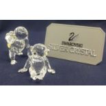 Swarovski Crystal Glass Young Gorilla with bananas and a Chimpanzee.