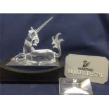 Swarovski Crystal Glass Annual Edition 1996 Fabulous Creatures, The Unicorn, Plaque & Stand.