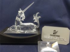 Swarovski Crystal Glass Annual Edition 1996 Fabulous Creatures, The Unicorn, Plaque & Stand.
