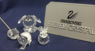 Swarovski Crystal Glass Collection of small creatures comprising Mouse on stand, Mouse with metal