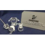 Swarovski Crystal Glass Collection of small creatures comprising Mouse on stand, Mouse with metal