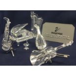 Swarovski Crystal Glass Musical Instruments Collection comprising Saxophone(slight damage), Harp,