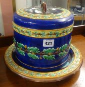 A 19th Century Wedgwood Majolica pottery stilton dish and dome decorated with borders of oak
