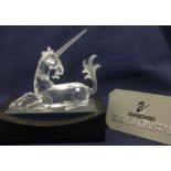 Swarovski Crystal Glass Annual Edition 1996 Fabulous Creatures The Unicorn, Certificate and Stand.