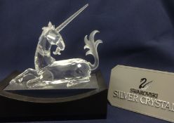 Swarovski Crystal Glass Annual Edition 1996 Fabulous Creatures The Unicorn, Certificate and Stand.