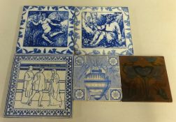 Four fireplace patterned tiles including two Wedgwood Etruria, Smith & Son Coalville (4)