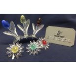 Swarovski Crystal Glass Flower Collection comprising Three Tulips on a stand & Three Daisy's.