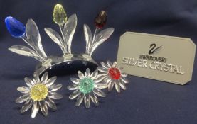 Swarovski Crystal Glass Flower Collection comprising Three Tulips on a stand & Three Daisy's.