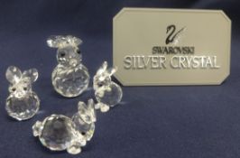 Swarovski Crystal Glass. Rabbit Family Mum and Three Bunnies. (4)