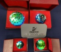 Swarovski Crystal Glass. Collection of Four Crystal Paperweights of different sizes with Green