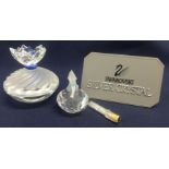 Swarovski Crystal Glass Crystal Memories Perfume Bottle Swirl Dish with Blue Top. (2)