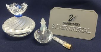 Swarovski Crystal Glass Crystal Memories Perfume Bottle Swirl Dish with Blue Top. (2)