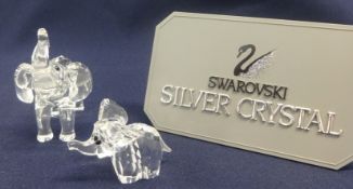 Swarovski Crystal Glass Two Small Elephants.
