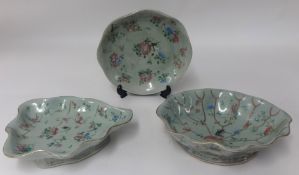 Three Chinese Celadon ground shallow bowls 19th century, 27cm width