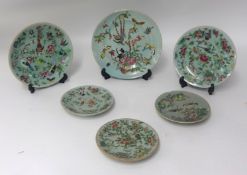 Six various Chinese Celadon ground plates 19th century, 22cm
