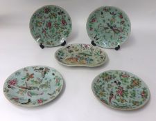 Five Chinese Celadon ground dishes 19th century, 25.5cm diameter