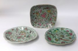 Three Chinese Celadon ground dishes 19th century, 23cm width