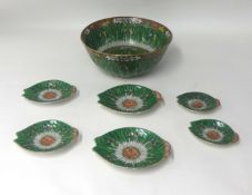 Chinese cabbage leaf bowl and six dishes 19th century and later, 30cm diameter