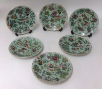 Six Chinese Celadon ground plates 19th century, 22cm diameter
