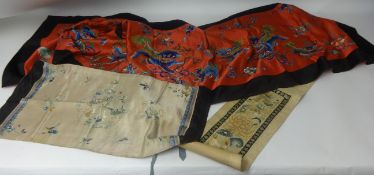 A large Chinese emboidered silk 20th century 210 cn x 58cm and two others