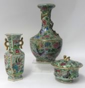 Two Chinese Celadon ground vases and a bowl and cover 19th century