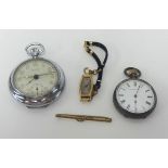 A 9ct gold pearl set bar brooch, 9ct gold 1920's ladies wrist watch (with inscription) also a Mentor