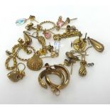 A mixed collection of 9ct gold earrings , approx 15gms.