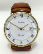 Genève Quartz, a gents gold plated date wristwatch.
