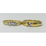 Two diamond set yellow gold rings, finger size N, 8.30gms.