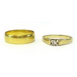 An 18ct gold wedding band (approx 3.60gms) also a 9ct gold ring set with single diamond (2).