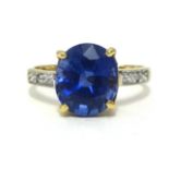 A tanzanite single stone ring, set in yellow gold, finger size L.