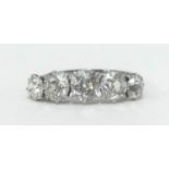A fine five stone diamond ring set in white gold, total diamond weight approx 2.20ct, finger size Q