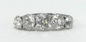 A fine five stone diamond ring set in white gold, total diamond weight approx 2.20ct, finger size Q