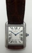 Cartier, a well kept Ladies stainless steel wristwatch, tank case, sapphire crown, quartz, with box,