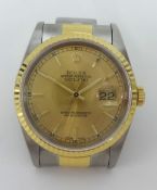 Rolex, a Gents Oyster Date Just stainless steel and gold wristwatch, with box and papers, service