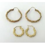 A pair 9ct gold faux bamboo earrings and another similar smaller pair, approx 5gms.