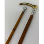 A silver top swagger stick and a silver mounted riding crop (2).