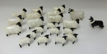A collection of Beswick Sheep and a Sheep Dog.