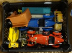 Various toys including larger scale Burago models.