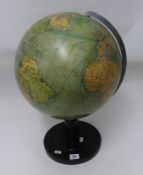 A Dr. R. Neuse 30cm diameter, Columbus desk top Terrestrial Globe on turned wood stand.