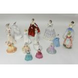 Royal Doulton 'Suzette' HN 2026 and a collection of figurines including Doulton and miniatures