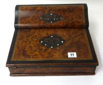 A 19th century burr wood and inlaid table top stationary box.
